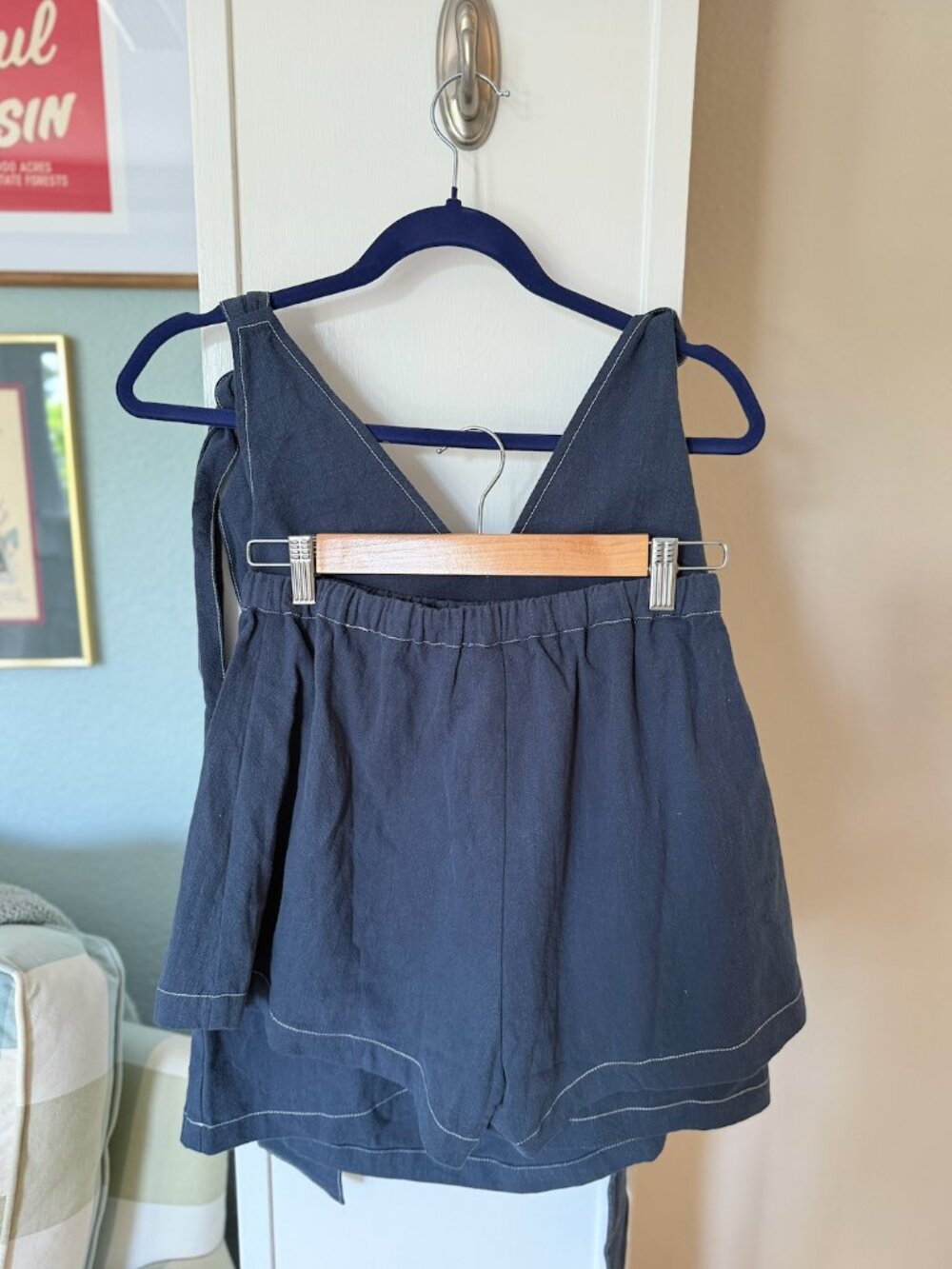 Sabo Skirt Navy Blue Two Piece Set Halter Tie Crop Top High Waist Shorts